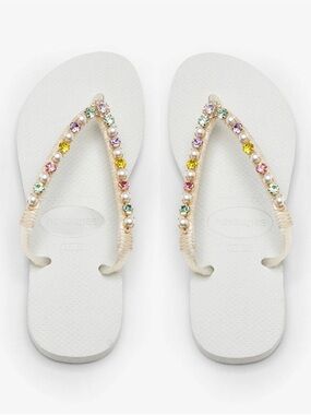 Crystal & Pearl White Flip Flops - Havaianas Style